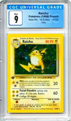 CGC 9 MINT French Raichu Base Set 1st Edition Holo Rare 1999 Pokemon 14/102 -05 - Image 1