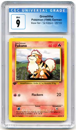 CGC 9 MINT German Growlithe / Fukano Base Set 1st Edition Pokemon 28/102 -87 - Image 1