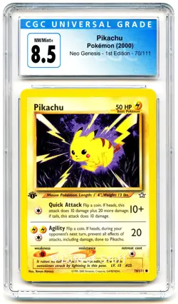 CGC 8.5 NM/MINT+ Pikachu Neo Genesis 1st Edition Common Pokemon 70/111 -94 - Image 1