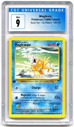 CGC 9 MINT French Magikarp Magicarpe Base 1st Edition 1999 Pokemon 35/102 -84 - Image 1