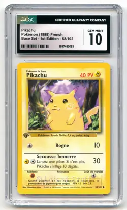 CGC 10 GEM MINT French Pikachu Base Set 1st Edition 1999 Pokemon WOTC 58/102 -93 - Image 1