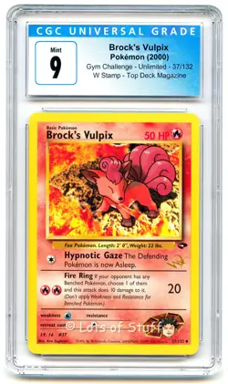 CGC 9 MINT Brock's Vulpix W Stamp Promo 2000 Pokemon WOTC Top Deck 37/132 -29 - Image 1