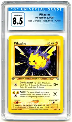 CGC 8.5 NM/MINT+ Pikachu Neo Genesis 1st Edition Common Pokemon 70/111 -93 - Image 1