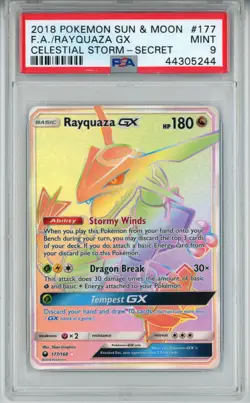 2018 POKEMON CELESTIAL STORM RAYQUAZA GX #177 SECRET RARE PSA 9 MINT #44305244 - Image 1