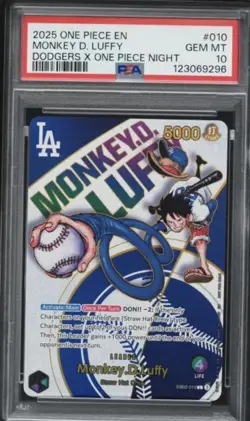 Los Angeles Dodgers One Piece Monkey D Luffy Leader Promo Card Psa 10 - Image 1