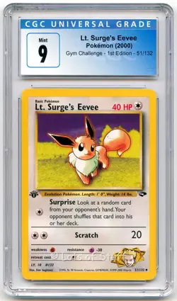 CGC 9 MINT Lt. Surge's Eevee Gym Challenge 1st Edition 2000 Pokemon 51/132 -01 - Image 1