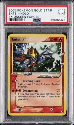 2005 POKEMON EX UNSEEN FORCES GOLD STAR #113 ENTEI-HOLO PSA 9 - Image 1