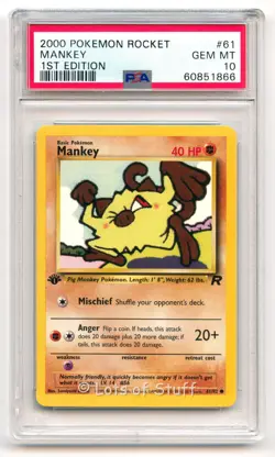 PSA 10 GEM MINT Mankey Team Rocket 1st Edition 2000 Pokemon WOTC 61/82 -66 - Image 1