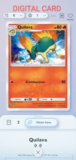 Pokemon Pocket Mobile Game Wisdom Of Sea And Sky Set Quilava ◇◇Rare Digital Card - Image 1