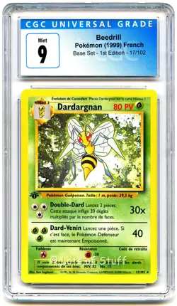 CGC 9 MINT French Beedrill / Dardargnan Rare Base 1st Edition Pokemon 17/102 -09 - Image 1