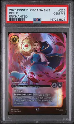 2025 DISNEY LORCANA EN 9-FABLED #226 BELLE ENCHANTED ACCOMPLISHED MYSTIC PSA 10 - Image 3