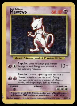 Pokemon Cards Mewtwo 10/102 Holo Base Set Unlimited WOTC Rare HP - Image 1