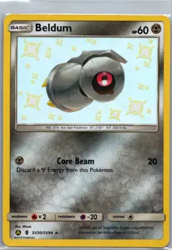 Beldum SV30/SV94 Shiny Rare Hidden Fates Shiny Vault Pokemon Holo Near Mint - Image 1
