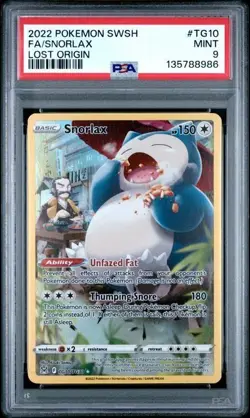 2022 POKEMON SWORD & SHIELD LOST ORIGIN #TG10 FULL ART/SNORLAX PSA 9 (86) - Image 1