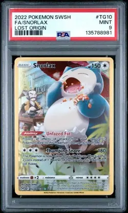 2022 POKEMON SWORD & SHIELD LOST ORIGIN #TG10 FULL ART/SNORLAX PSA 9 (81) - Image 1