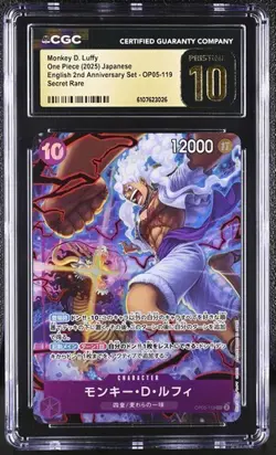 CGC 10 Pristine ONE PIECE CCG JAPANESE MONKEY D. LUFFY SECRET RARE OP05-119 - Image 1
