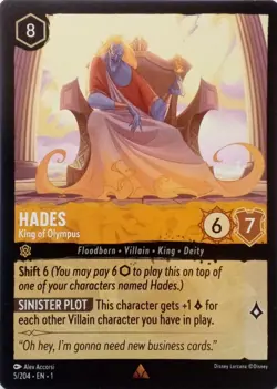 5/204 HADES KING OF OLYMPUS THE FIRST CHAPTER RARE DISNEY LORCANA CARD - Image 1