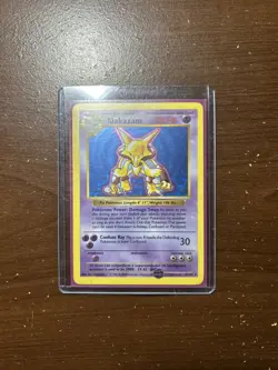 Pokemon TCG Alakazam 1/102 Base Set Holo Rare LP - Image 1
