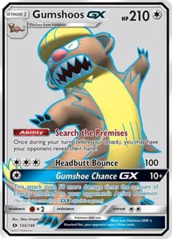 Pokemon Gumshoos GX (Full Art) NM 1st Edition Normal SM Base Set - Image 1