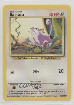 Rattata Pokemon Base Set #61 1999 12hh - Image 1