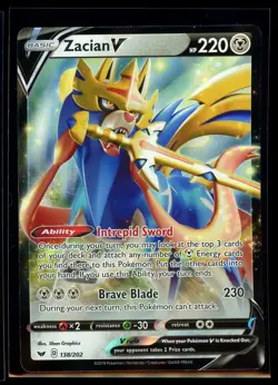 2020 Sword & Shield Zacian V #138 Ultra Rare Holo Pokemon Card - Image 1