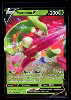 2021 Sword & Shield Fusion Strike Tsareena V #021 Ultra Rare Holo Pokemon Card - Image 1
