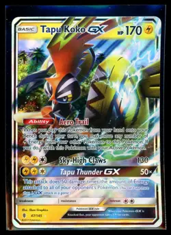 2017 Sun & Moon - Guardians Rising Tapu Koko-GX #47 Ultra Rare Holo Pokemon Card - Image 1