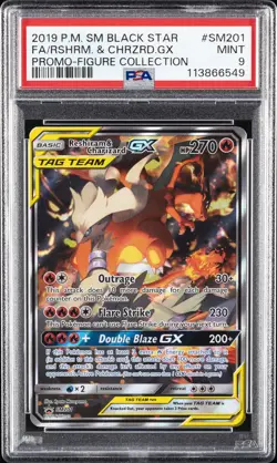 2019 POKEMON SM BLACK STAR PROMO #SM201 FULL ART/RESHIRAM & CHARIZARD GX PSA 9 - Image 1