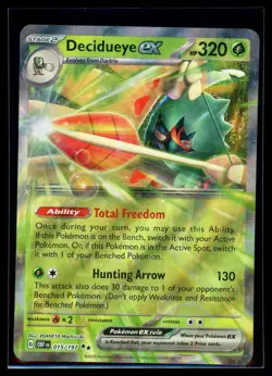 2023 Scarlet & Violet Obsidian Flames Decidueye ex #015 Double Rare Holo Pokemon - Image 1