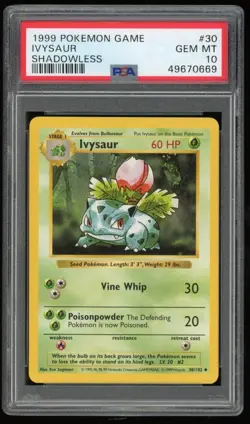 PSA GEM MINT 10 Shadowless Pokemon Base Set Ivysaur 30 ⭐ - Image 1