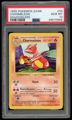 PSA GEM MINT 10 Shadowless Pokemon Base Set Charmeleon 24 ⭐ - Image 1