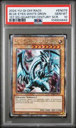 Blue-Eyes White Dragon Yugioh 2024 RA03-EN079 Quarter Century Secret 1st PSA 10 - Image 1