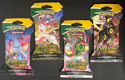 POKEMON Sword Shield EVOLVING SKIES BOOSTER SLEEVE PACKS ALL 4 ARTWORK NICE! - Image 1