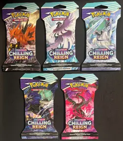 POKEMON Sword Shield CHILLING REIGN BOOSTER SLEEVE PACKS ALL 5 ARTWORK NICE! - Image 1