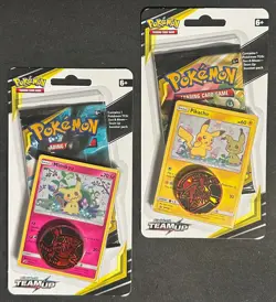 POKEMON SUN MOON TEAM UP BLISTER BOOSTER PACK NEW BOTH PIKACHU & MIMIKYU PROMO - Image 1