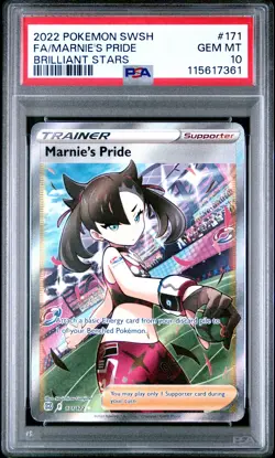 2022 POKEMON SWORD & SHIELD BRILLIANT STARS #171 FULL ART/MARNIE'S PRIDE PSA 10 - Image 1