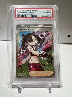 2022 POKEMON SWORD & SHIELD BRILLIANT STARS #171 FULL ART/MARNIE'S PRIDE PSA 10 - Image 1