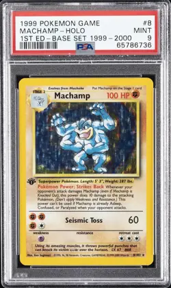 1999 POKEMON BASE SET 1ST EDITION 1999-2000 4TH PRINT UK #8 MACHAMP-HOLO PSA 9 - Image 1