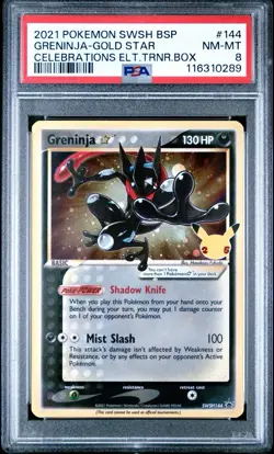 2021 Pokemon SWSH Celebrations Black Star Promo 144 Greninja Gold Star PSA 8 - Image 1