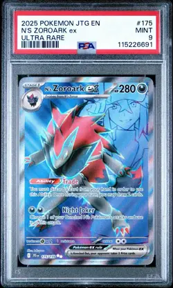 2025 POKEMON JTG EN-JOURNEY TOGETHER ULTRA RARE #175 N'S ZOROARK EX PSA 9 - Image 1