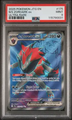 2025 POKEMON JTG EN-JOURNEY TOGETHER ULTRA RARE #175 N'S ZOROARK EX PSA 9 - Image 1