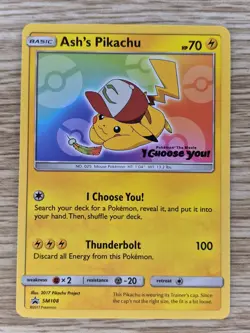 Pokemon Card TCG - Ash's Pikachu SM108 Sun & Moon Black Star Promo LP - Image 1