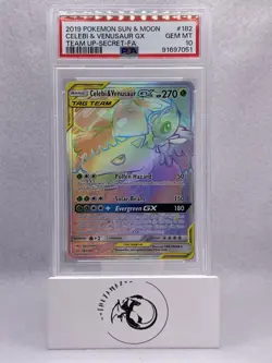 Pokemon SM Team Up Celebi & Venusaur GX 182/181 Full Art Secret Holo PSA 10 - Image 1