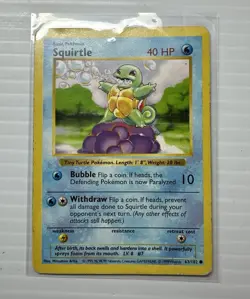 Squirtle 63/102 Shadowless Pokemon Base Set Card WOTC 1999 MP/HP - Image 1