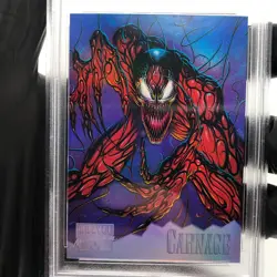 PSA 9 Marvel Card Carnage 2 Holoflash Upper Deck Masterpieces 1995 [9] - Image 2