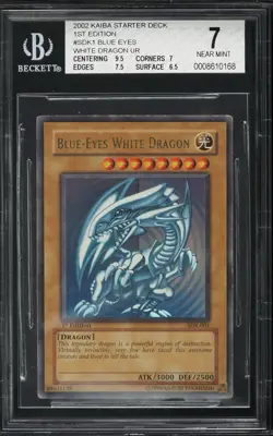 Yugioh Blue Eyes White Dragon SDK-001 1st Edition Foil Line Error Misprint BGS 7 - Image 1