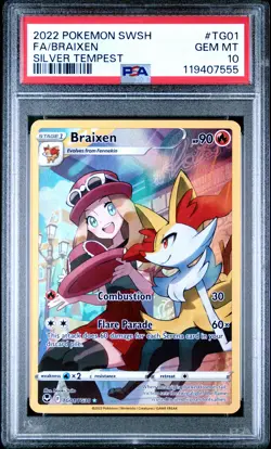 2022 POKEMON SWORD & SHIELD SILVER TEMPEST #TG01 FULL ART/BRAIXEN PSA 10 - Image 1