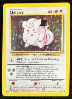 Clefairy 5/102 Base Set Holo Holo Rare WOTC Pokemon Card - LP/MP - Image 1