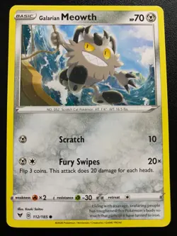3x Galarian Meowth 112/185 Common Pokemon Card - Image 1