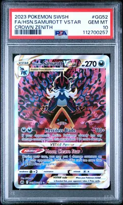 PSA 10 - 2023 POKEMON SWSH CROWN ZENITH GG52 HISUIAN SAMUROTT VSTAR - Image 1